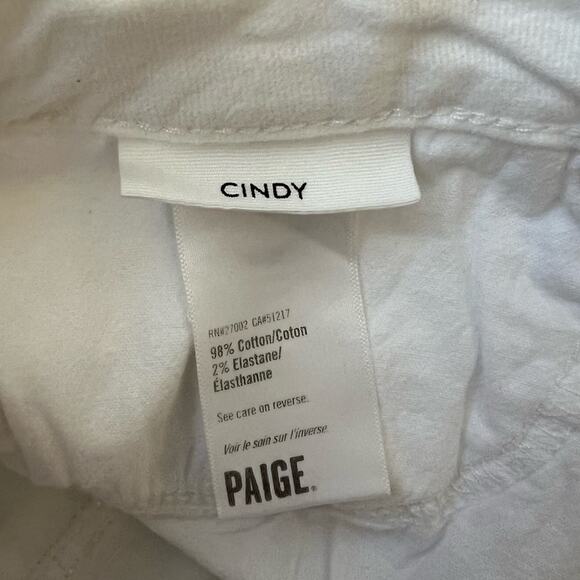 Paige Women’s Cindy Petite White Noise Denim Seersucker Pockets Grand Hem Shorts - Picture 4 of 7
